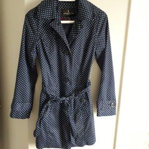 London Fog Trench Coat Navy Blue Polka Dot